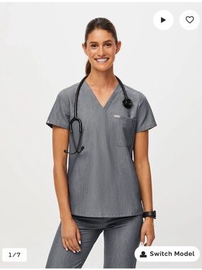 Figs Gray V-Neck Professional Scrub Top
